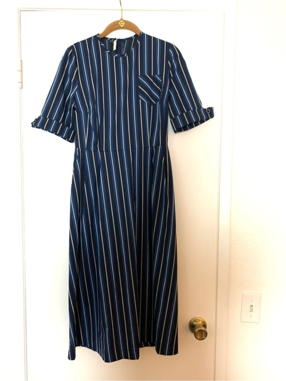 Baum Und Pferdgarten Striped Midi Dress Navy Blue Black